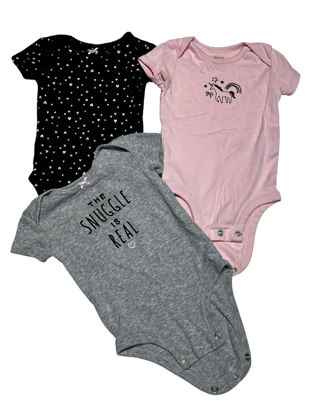 Carter's‎ 3-Pack Baby 3M One-Piece Bodysuits — Pink, Gray & Black